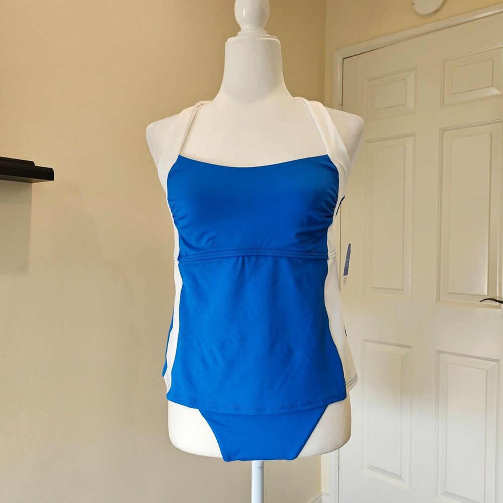 NWT Land's End Creora HighClo Tankini 2 piece Swimsuit High waist bottom Blue 8
